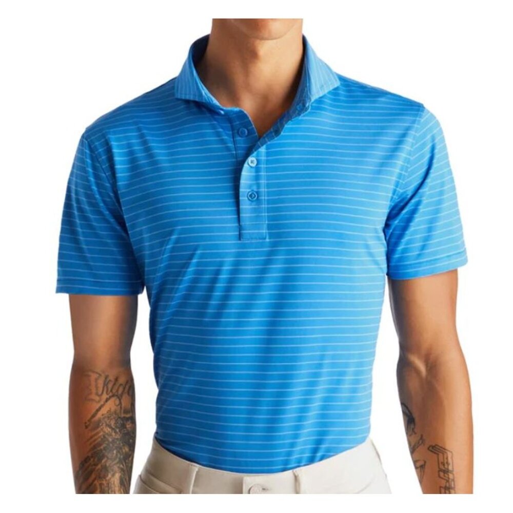 NWT G/FORE Golf Men's Club Stripe Tech Jersey Polo Shirt- Cerulean- Size XL